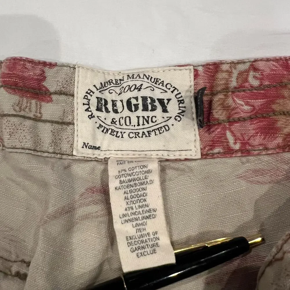Rugby Ralph Lauren Floral Canvas Shorts Drawstring Cotton Mens 30 Y2K Preppy
